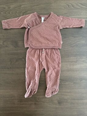 Chocolate Brown Snug Baby Kimono Top & Footed Pants Set 0-3M